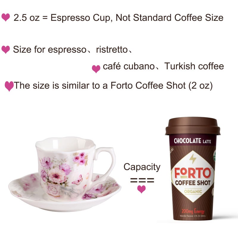 GuangYang 2.5 oz Porcelain Espresso Cups and Saucers Set â€“ Floral Design, Purple Pattern â€“ Gift-Ready, Elegant Mini Coffee Set of 6 for Home or Gifting - Image 3